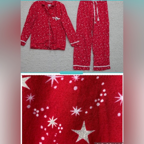 Victoria's Secret Flannel Pajama Set XL Women’s Red Stars Print Christmas, 2009 - Picture 1 of 16